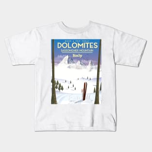 Dolomites Sassongher Mountains Italy travel poster Kids T-Shirt